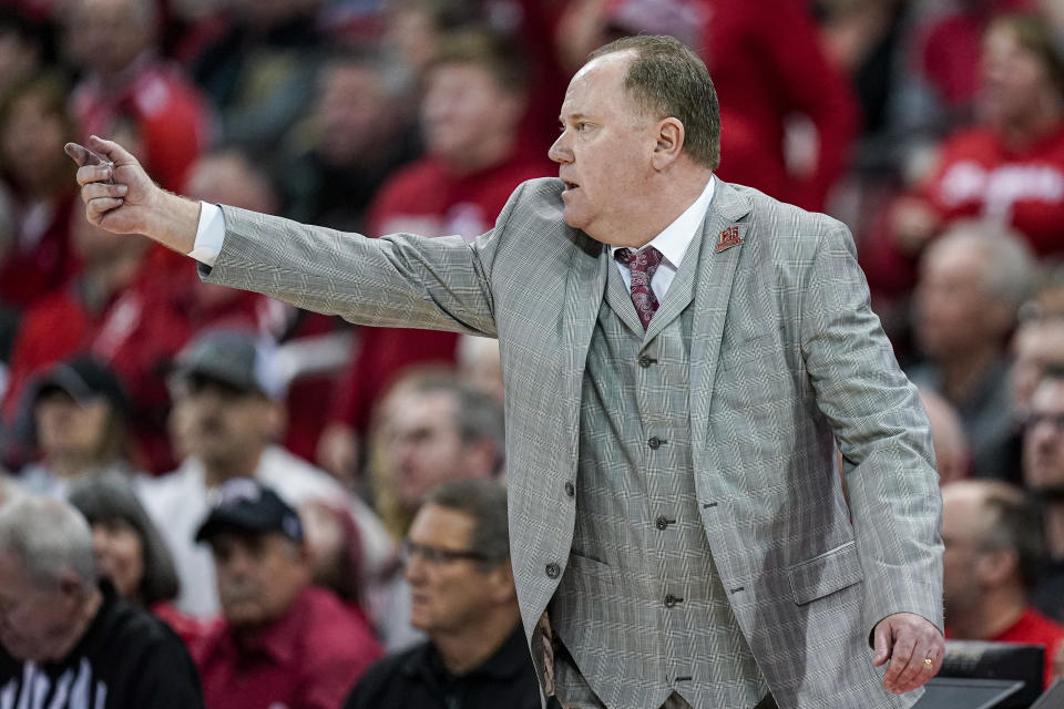 Wisconsin coach Greg Gard directs his team during the second half of an NCAA college basketball game against Rutgers, Saturday, Feb. 18, 2023, in Madison, Wis. (AP Photo/Andy Manis)