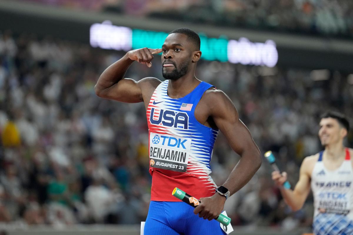 From bronze to gold Rai Benjamin anchors US men's 4x400 relay to World