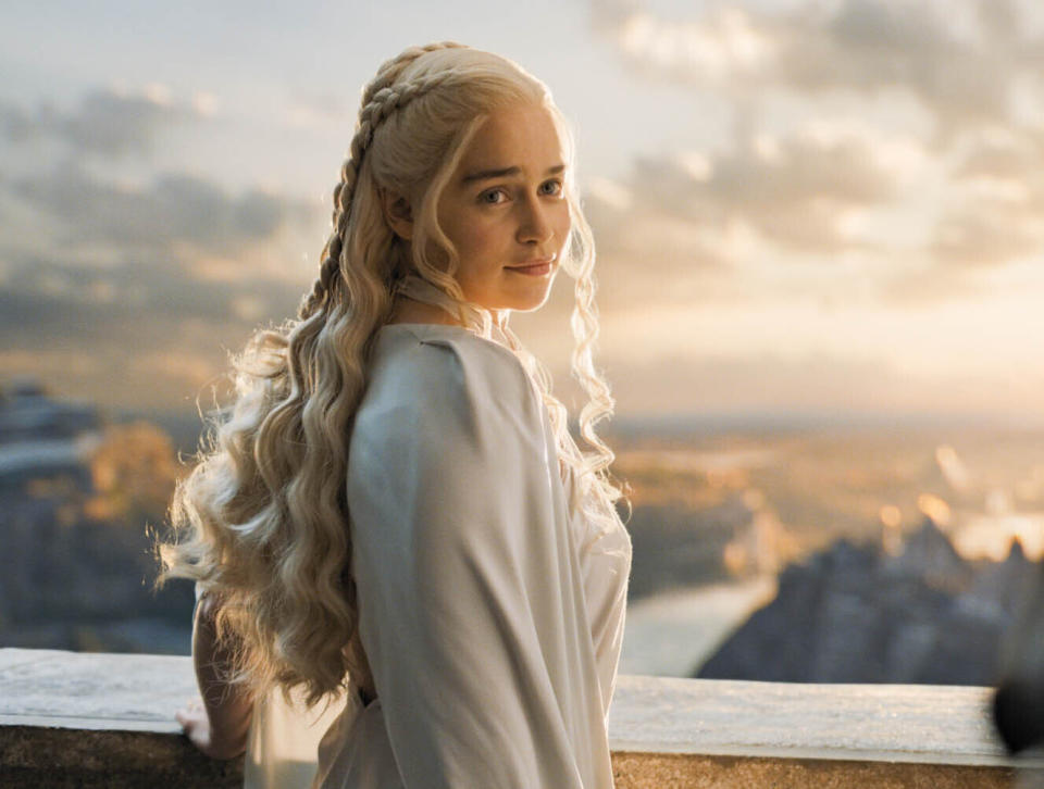 In this image released by HBO, Emilia Clarke portrays Daenerys Targaryen in a scene from "Game of Thrones." In the hands of Emilia Clarke, Dany went from a young girl sold into marriage into a fierce, stately queen. She ruled multiple cities, freed thousands of slaves, build powerful armies and, finally, sat on the Iron Throne, if only briefly. Dany stunned when she hatched three dragons and saved Jon Snow from the Night King’s army, prompting many Halloween costumes. But good and evil were often blurred as this fearsome woman went on the march. (HBO via AP)