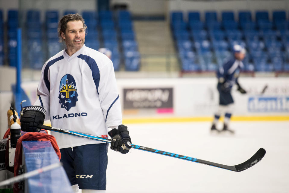 Ice Hockey – Kladno Knights training – Kladno, Czech Republic – February 1, 2018. Kladno Knights’ Jaromir Jagr during training. REUTERS/Stringer