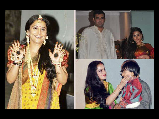 The only Bollywood celeb who graced the occasion was Rekha, a close friend and favourite of Vidya.