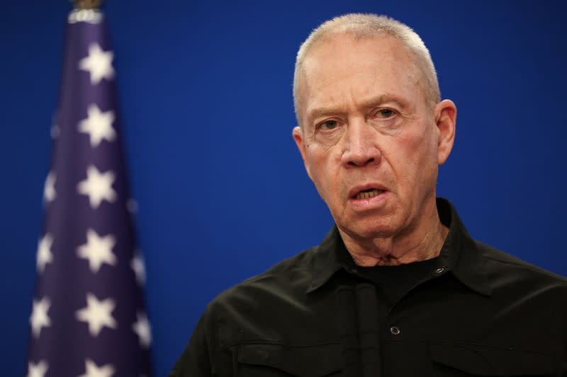 U.S. Secretary of Defense Austin and Israeli Defense Minister Gallant hold a joint press conference at Israel's Ministry of Defense, in Tel Aviv