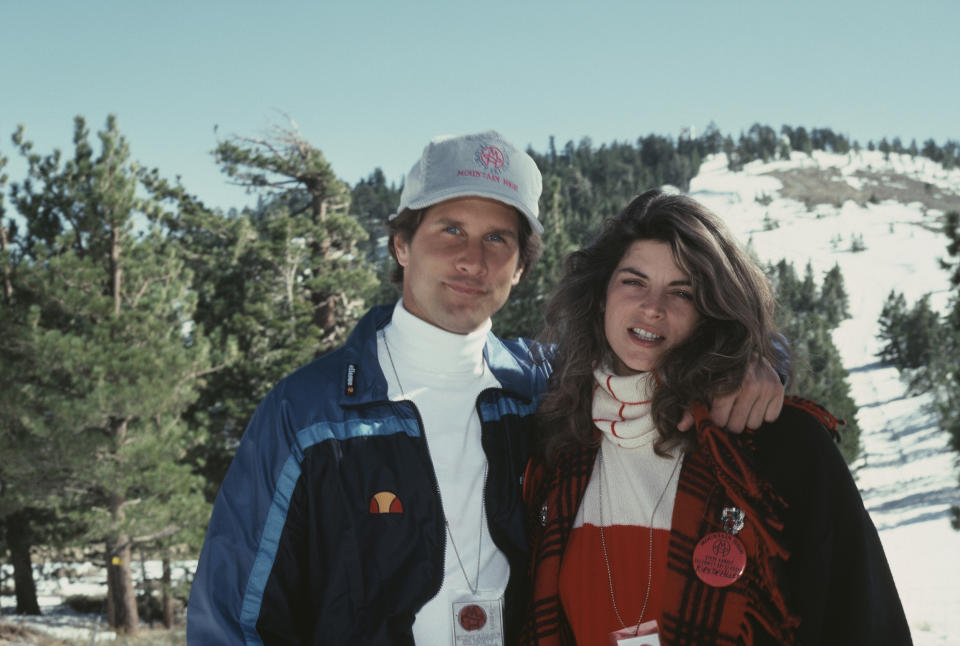 American actor Parker Stevenson and his wife, American actress Kirstie Alley attend the Steve Kanaly Invitational Celebrity Ski Classic, circa 1990. (Vinnie Zuffante / Michael Ochs Archives / Getty Images)