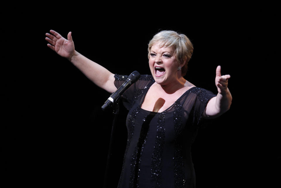 FILE - Maria Friedman performs during A Tribute to Marvin Hamlisch, a memorial concert, at The Juilliard School's Peter Jay Sharp Theater, Tuesday, Sept. 18, 2012 in New York. Friedman is the Tony-nominated director of the Broadway revival of “Merrily We Roll Along." (Photo by Jason DeCrow/Invision/AP, File)