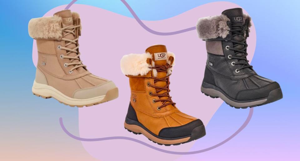 three of the ugg boots floating against a background