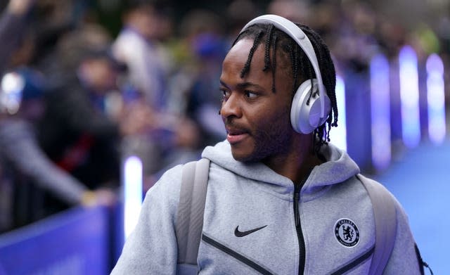 Chelsea’s Raheem Sterling arriving before a Premier League match at Stamford Bridge