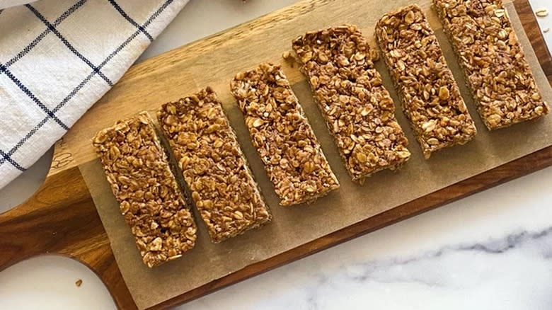 granola bars on cutting board