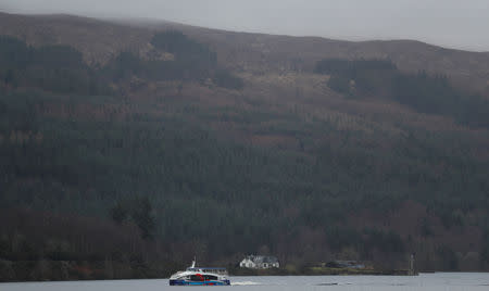 A boat cruises on Loch Ness near Fort Augustus, Scotland, Britain March 8, 2019. Picture taken March 8, 2019. REUTERS/Russell Cheyne