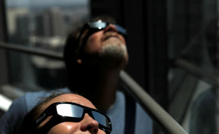 Solar eclipse sunglasses are pictured in Los Angeles, California, U.S., August 8, 2017. REUTERS/Mario Anzuoni