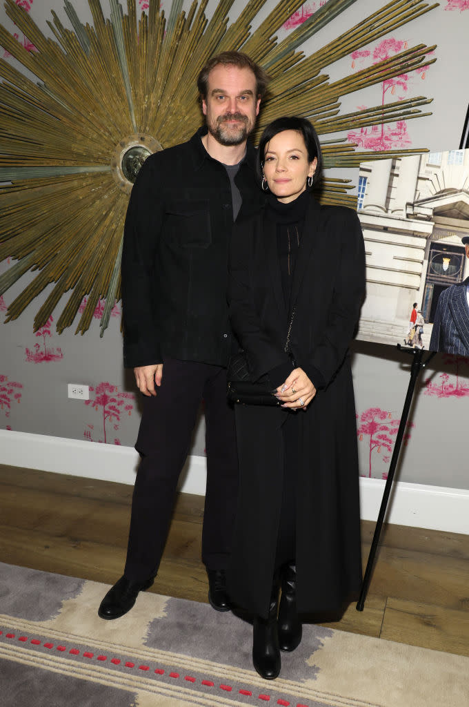 NEW YORK, NEW YORK - DECEMBER 05: (L-R) David Harbour and Lily Allen attend as Anna Wintour hosts Special Screening of "Living" at Crosby Hotel on December 05, 2022 in New York City. (Photo by Dia Dipasupil/Getty Images)