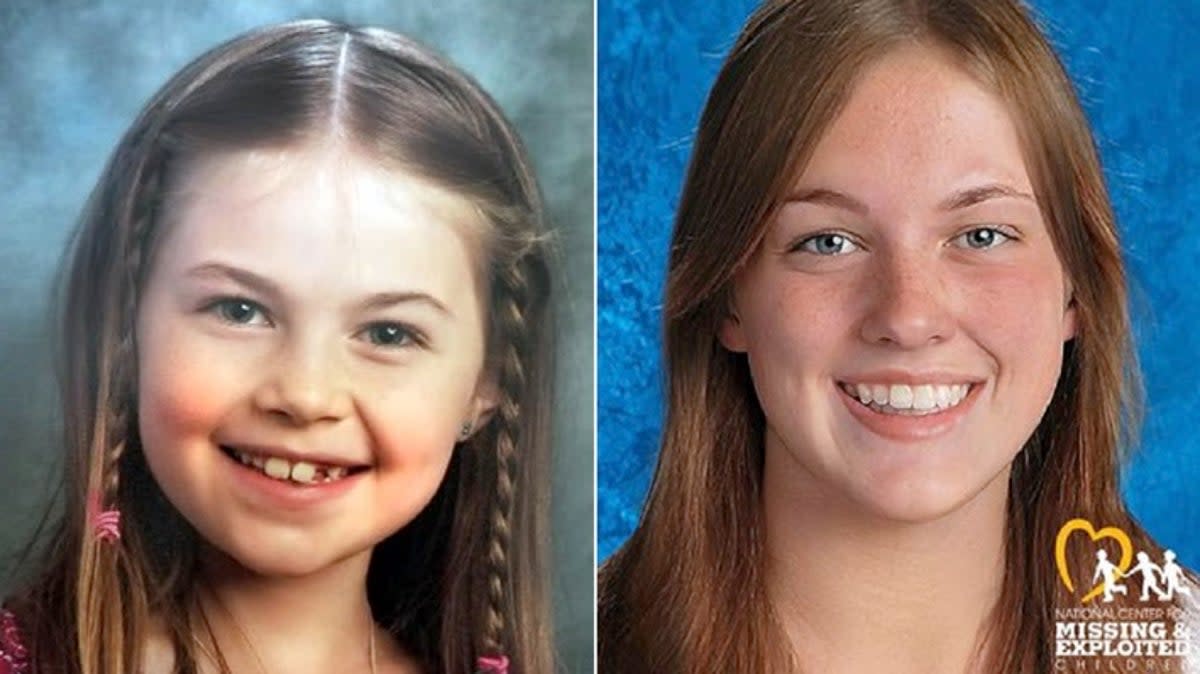 Kayla Unbehaun (left) around the time of her disappearance and in an age-progressed photo (right) (National Center for Missing & Exploited Children)