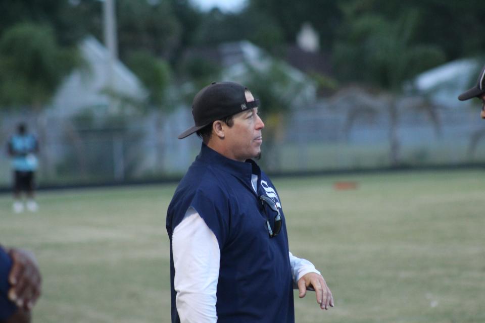 Sandalwood coach Adam Geis looks on during the Kickoff Classic. The longtime Saints coach stepped down after 21 years.