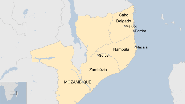 Map of the provinces of Cabo Delgado, Nampula and Zambezia