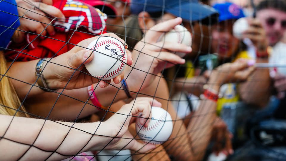 Willson Contreras of the St. Louis Cardinals engages with fans during the 2023 London Series. - Daniel ShireyMLB Photos/Getty Images