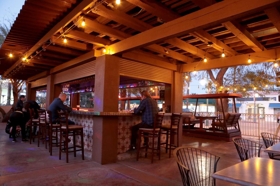 The outdoor bar of Alibi in Palm Springs, Calif., on Saturday, February 1, 2020.