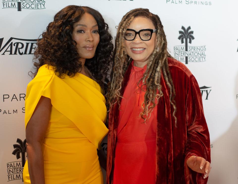 "Black Panther: Wakanda Forever" actress Angela Bassett (left) and costume designer Ruth E. Carter (right) on the red carpet during the Variety Creative Impact Awards and 10 Directors to Watch Brunch at the Parker Palm Springs in Palm Springs, Calif., on January 6, 2023