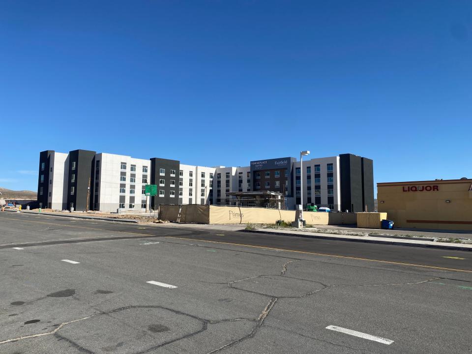 A dual-Marriott project in Barstow, locally controversial due to a $2.4 million hotel-tax-break its investors secured from the city in 2021, remained in a mid-construction state on April 6, 2023.