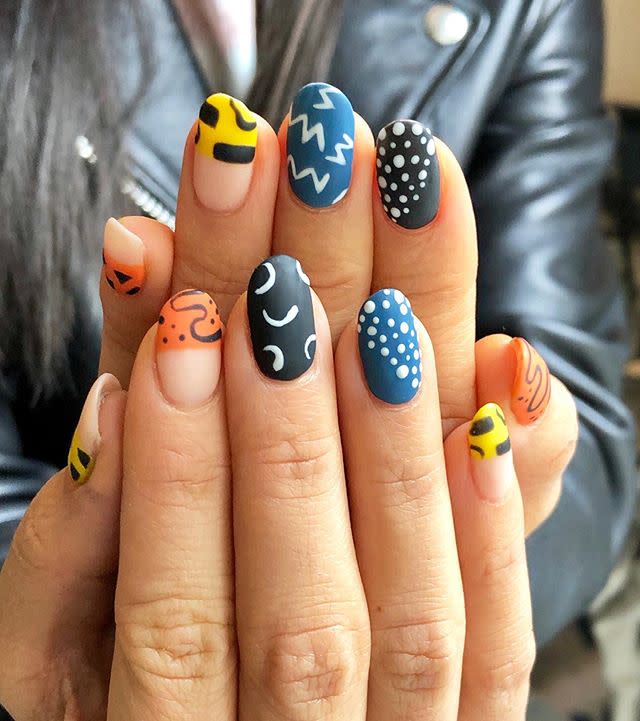 <p>Mix and match your nail art with an autumnal colour scheme. </p><p><a href="https://www.instagram.com/p/By764-1lWT9/" rel="nofollow noopener" target="_blank" data-ylk="slk:See the original post on Instagram;elm:context_link;itc:0;sec:content-canvas" class="link ">See the original post on Instagram</a></p>