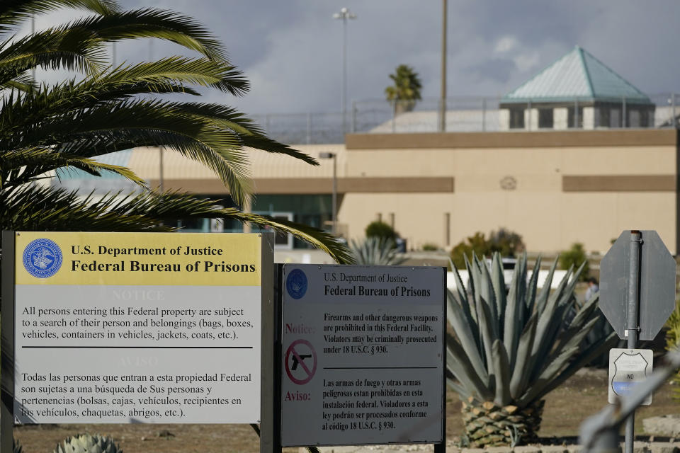 The Federal Correctional Institution is shown in Dublin, Calif., Monday, Dec. 5, 2022. Thomas Ray Hinkle, a senior official at the federal Bureau of Prisons has been repeatedly promoted, most recently to one of the highest posts in the agency. And this has happened despite his being accused of beating multiple Black inmates in the 1990s. An Associated Press investigation has found the Bureau of Prisons has continued to promote Hinkle despite numerous red flags. (AP Photo/Jeff Chiu)