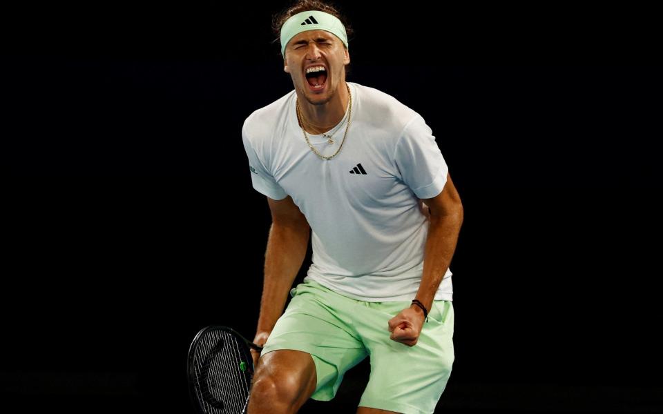 Germany's Alexander Zverev celebrates after winning his quarter final match against Spain's Carlos Alcaraz