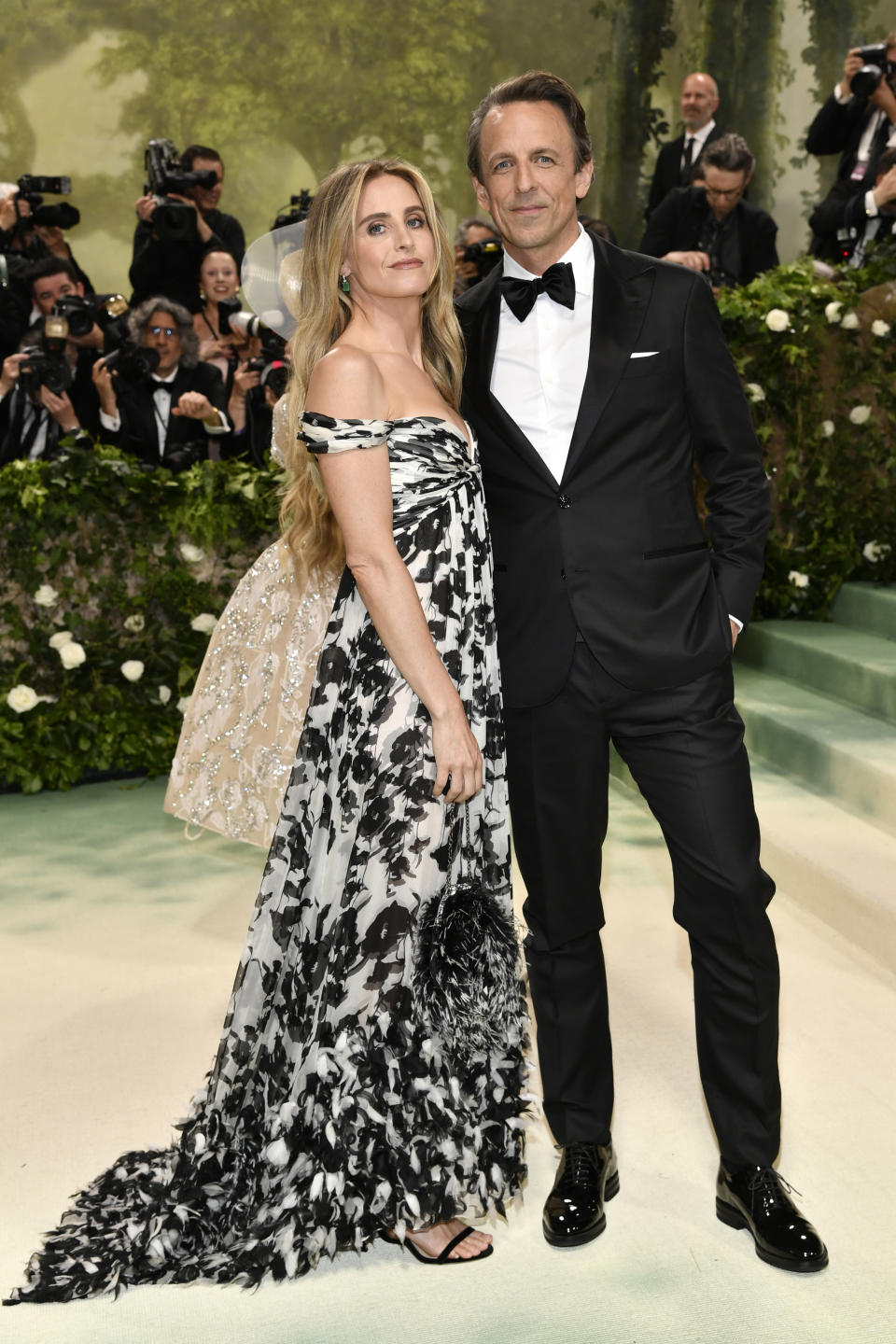 Alexi Ashe, left, and Seth Meyers attend The Metropolitan Museum of Art's Costume Institute benefit gala celebrating the opening of the "Sleeping Beauties: Reawakening Fashion" exhibition on Monday, May 6, 2024, in New York. (Photo by Evan Agostini/Invision/AP)