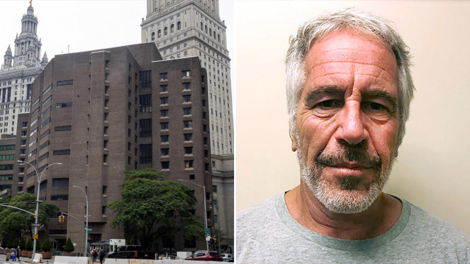 Pictured left is the New York jail where Jeffrey Epstein (pictured right) was held and later found dead. Source: AAP