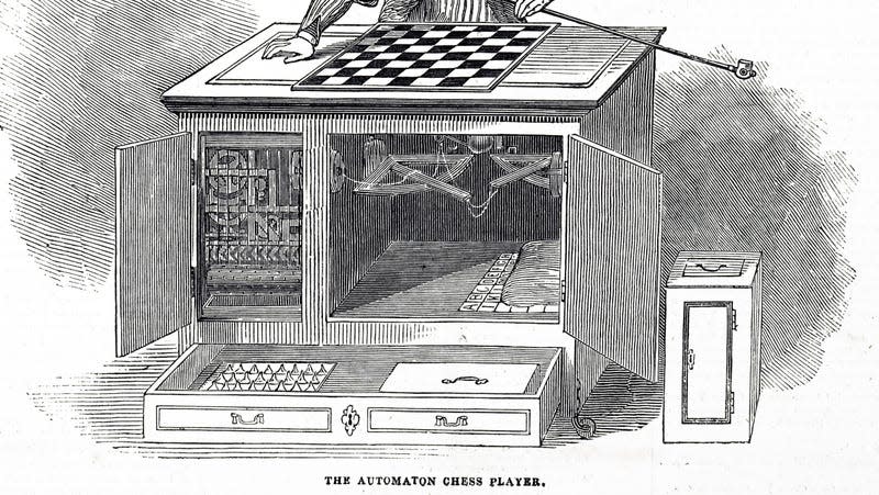 A drawing of the Mechanical Turk, which allowed a small, expert chess player to climb inside and play the game, posing as a machine. - Photo: Bildagentur-online/Universal Images Group (Getty Images)