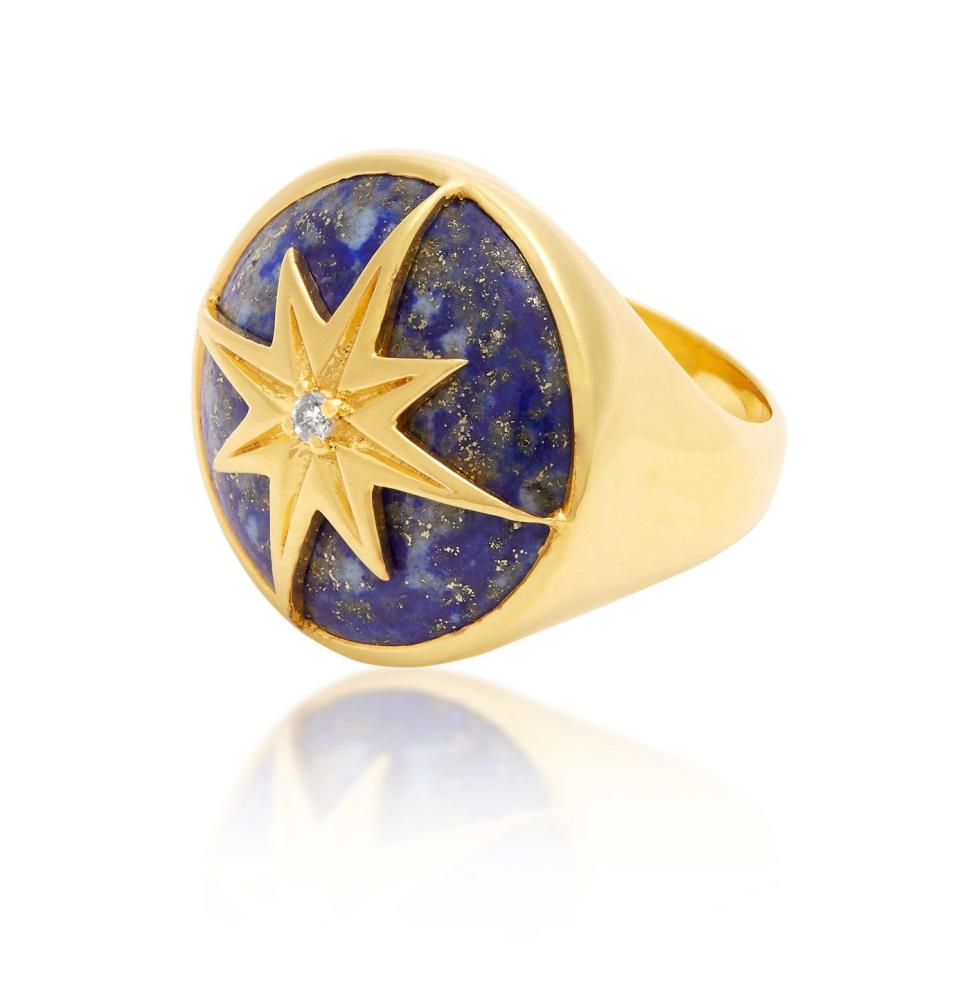 <p>The lapis lazuli in this cocktail ring is understood to ward off negative energy. </p><p>Gold plated sterling silver, lapis lazuli and diamond ring, £455, Theodora Warre </p><p><a class="link " href="https://theodorawarre.eu/lapis-lazuli-diamond-star-disc-ring" rel="nofollow noopener" target="_blank" data-ylk="slk:SHOP NOW;elm:context_link;itc:0;sec:content-canvas">SHOP NOW</a> </p>