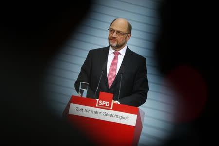 New Social Democratic Party (SPD) leader Martin Schulz addresses a news conference at their party headquarters in Berlin, Germany, January 30, 2017. REUTERS/Fabrizio Bensch