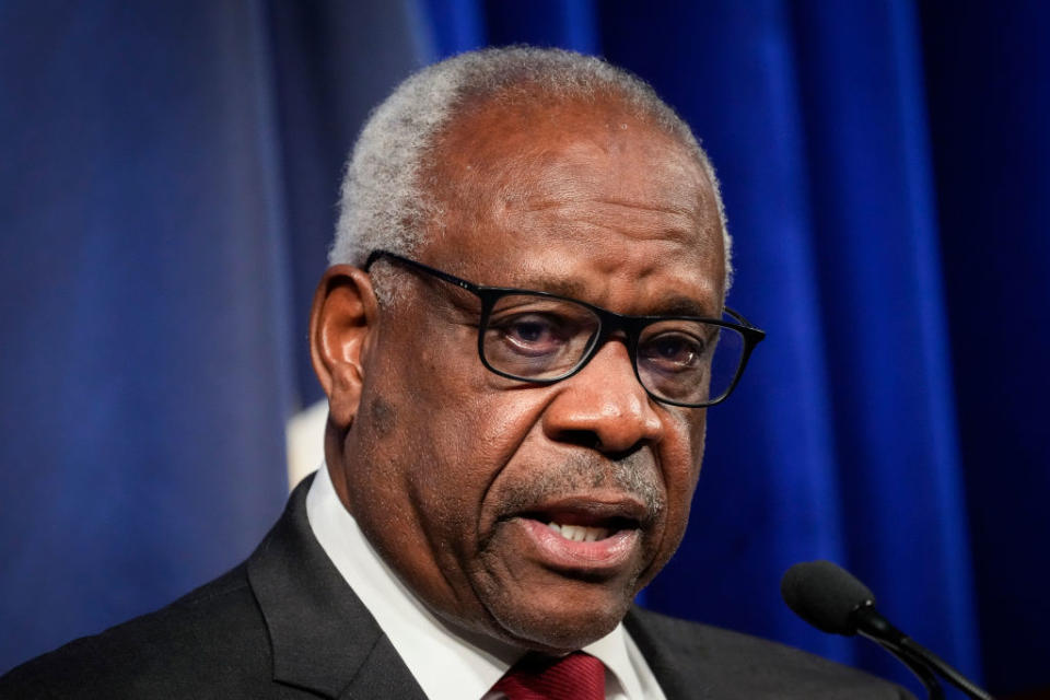 Justice Clarence Thomas was the lone dissenting vote in a ruling that upheld the right to deny firearms to those convicted of domestic violence.(Photo by Drew Angerer/Getty Images)