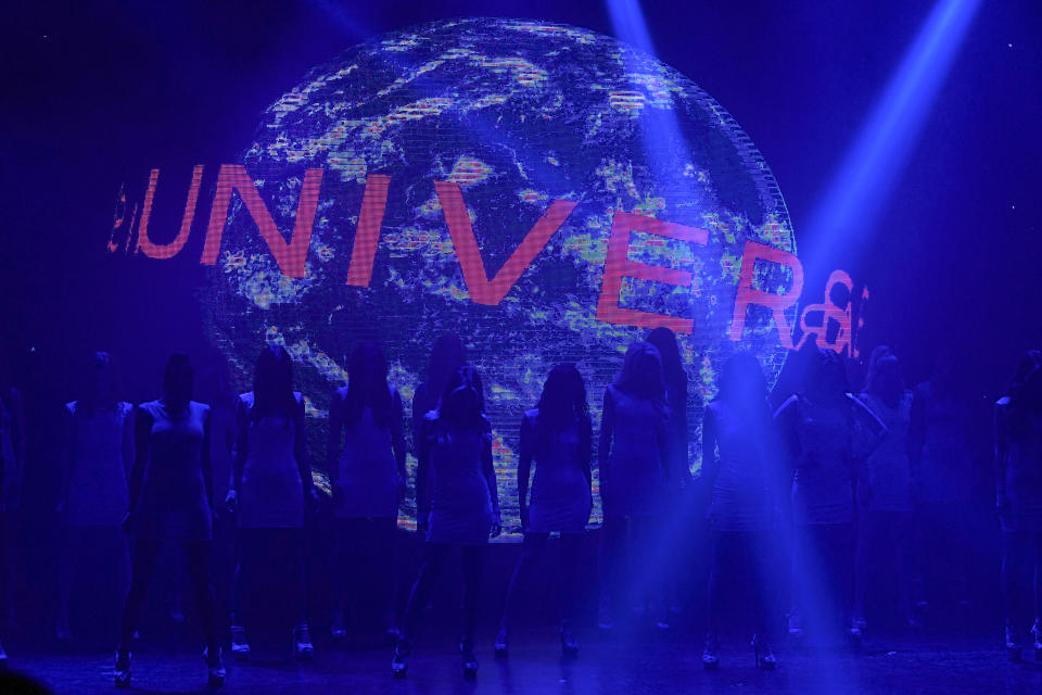 Contestants perform during the Argentina Miss Universe pageant, in Buenos Aires, Argentina, Saturday, May 25, 2024. Alejandra Rodriguez, a 60-year-old lawyer, is hoping to make history by becoming the oldest Miss Universe contestant. (AP Photo/Gustavo Garello)