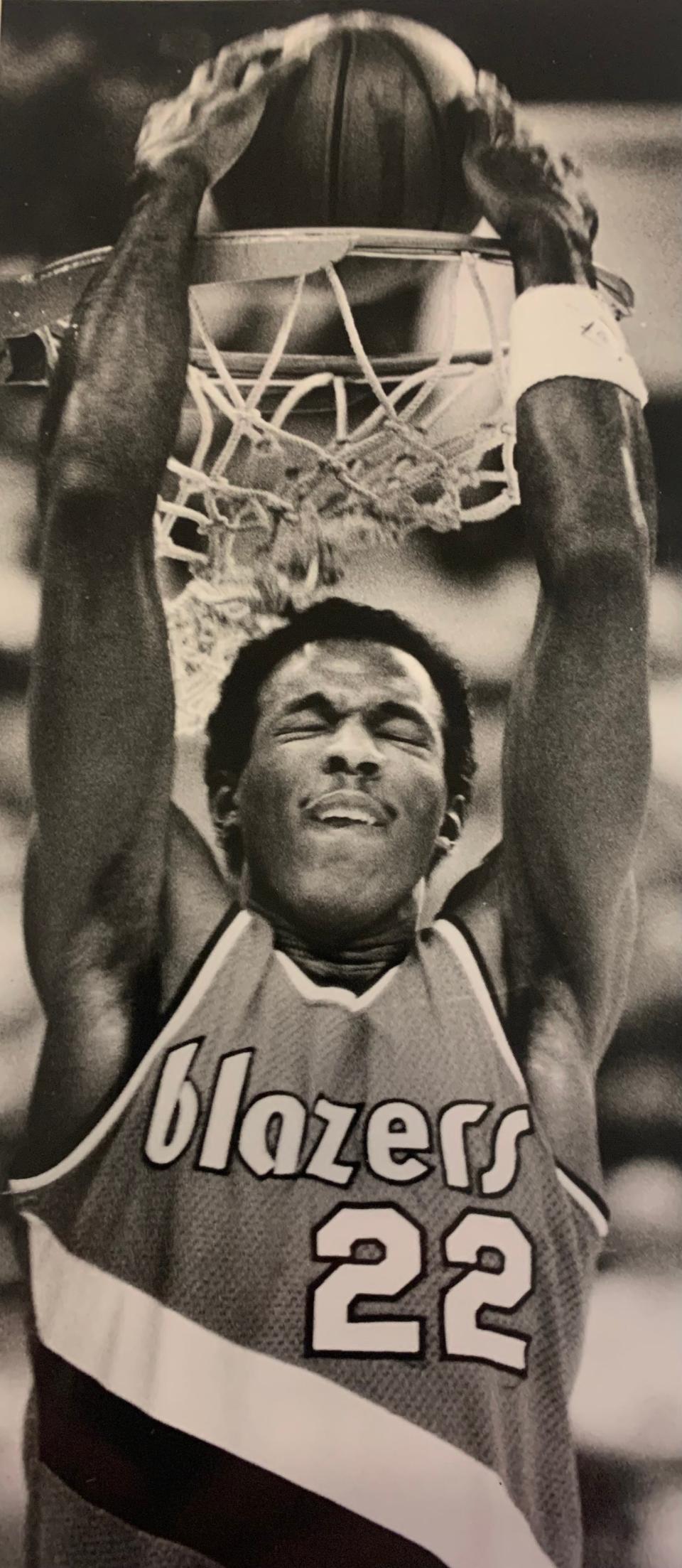 Clyde Drexler at the 1985 Slam Dunk contest at Market Square Arena