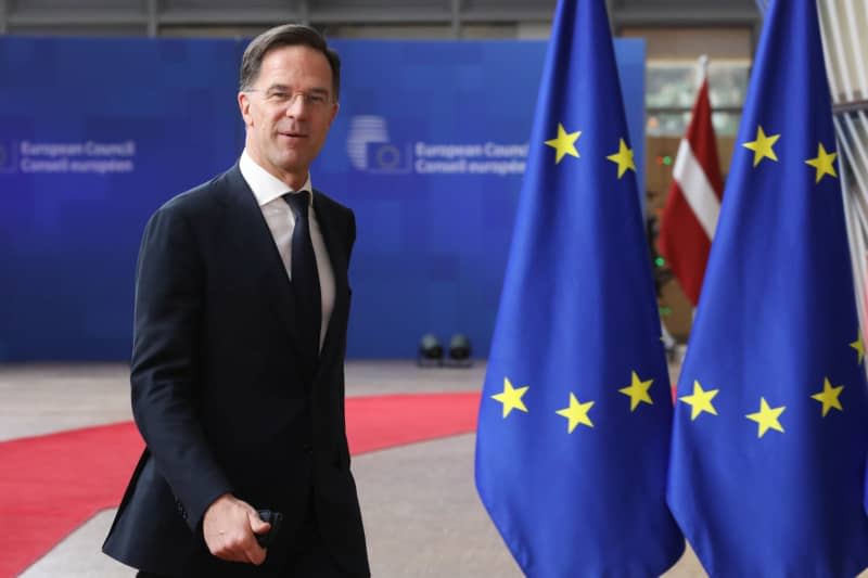 Dutch Prime Minister Mark Rutte arrives to attend the EU summit in Brussels. -/European Council/dpa