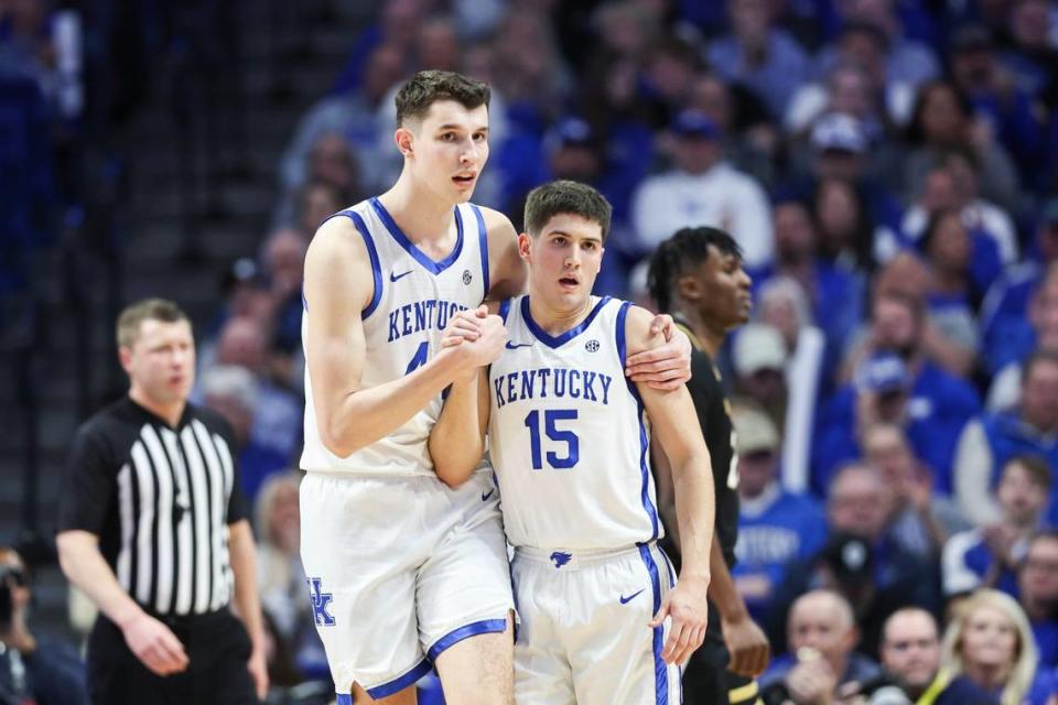 The NBA draft decisions of Zvonimir Ivisic, left, and Reed Sheppard will be closely watched in Kentucky basketball circles this spring.