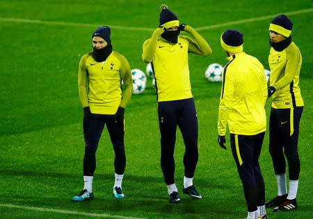 Soccer Football - Champions League - Tottenham Hotspur Training - Signal Iduna Park, Dortmund, Germany - November 20, 2017 Tottenham's Harry Kane and Kieran Trippier during training REUTERS/Leon Kuegeler