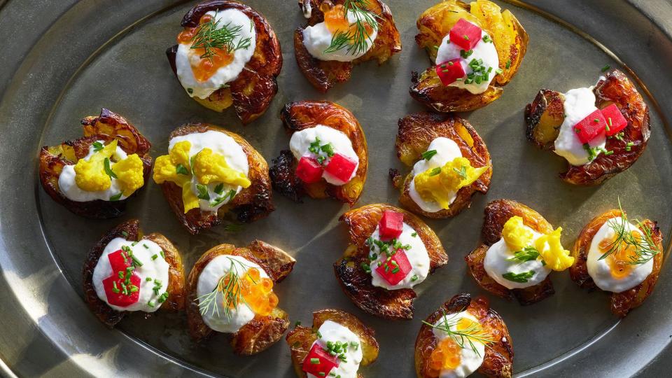 Crispy Smashed Potatoes with Gin-Spiked Sour Cream