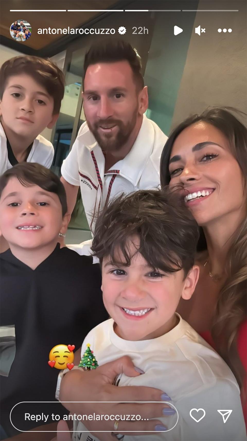 Antonela Roccuzzo /Instagram. https://www.instagram.com/p/Cmk6NEZOYXh/?hl=en. Lionel Messi Celebrate Christmas with Wife and Kids After World Cup Win: 'Feliz Navidad'