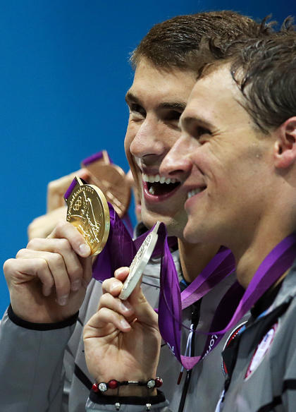 Gold medallist Michael Phelps and silver medallist Ryan Lochte (Getty Images)