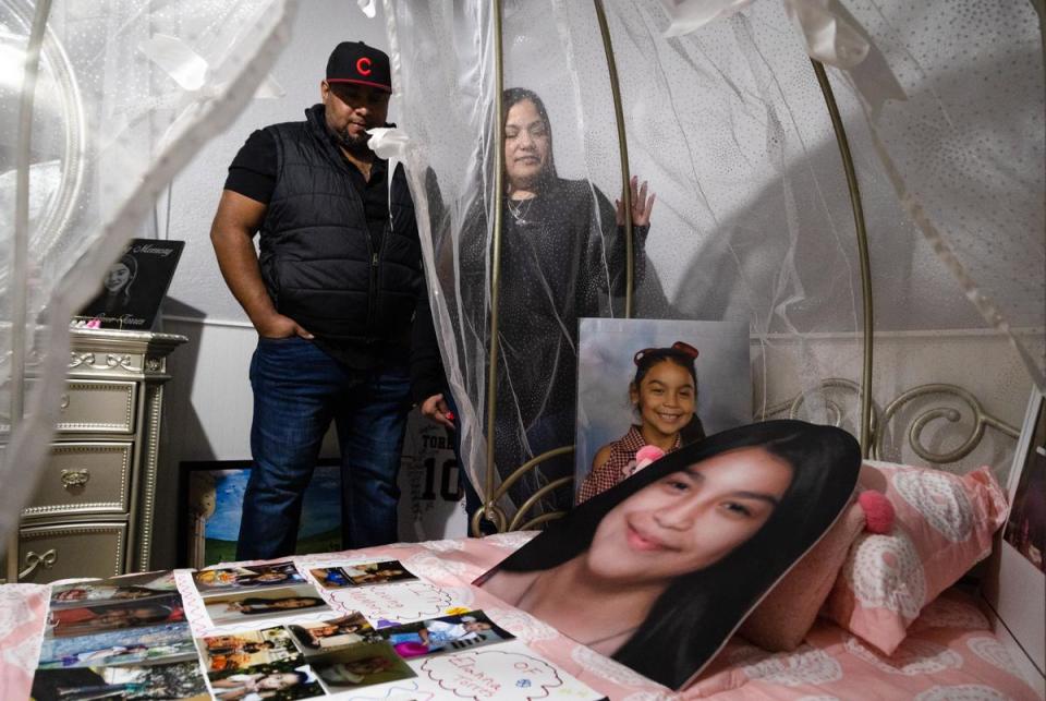 Sandra Torres and her partner, Mack Segovia, dedicated a room in their new house to Eliahna Torres, 10, who was killed at Robb Elementary.