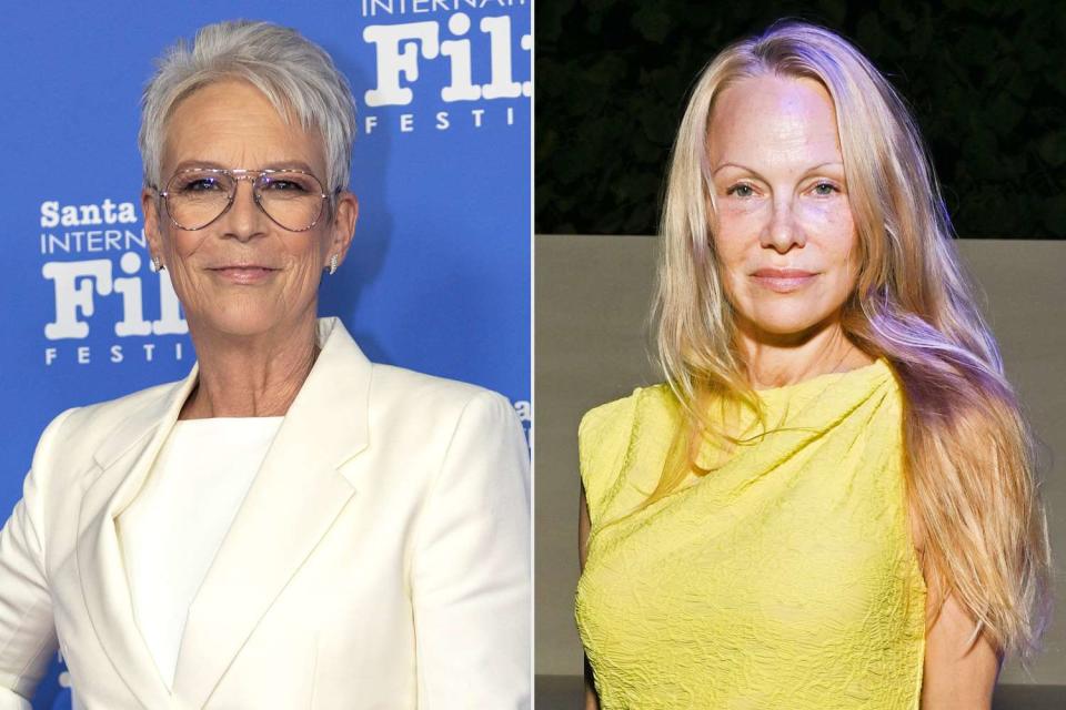 <p>Ruby Wallau/Getty; Stephane Cardinale - Corbis/Corbis via Getty </p> Jamie Lee Curtis reacts to Pamela Anderson