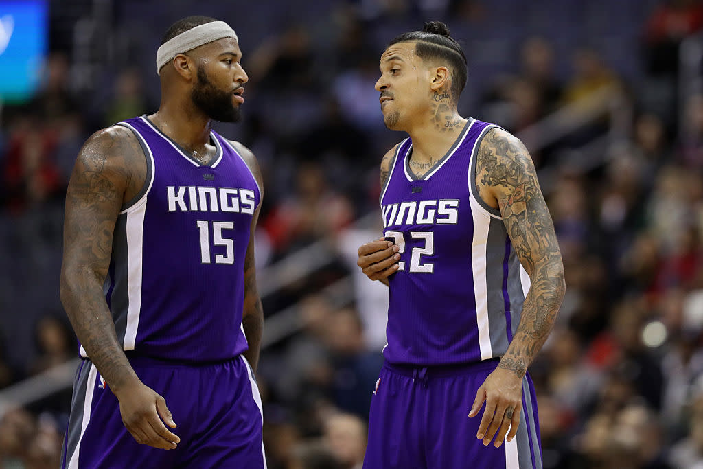 DeMarcus Cousins (left) and Matt Barnes have been named in a civil suit stemming from an altercation at a New York nightclub on Monday. (Getty Images)