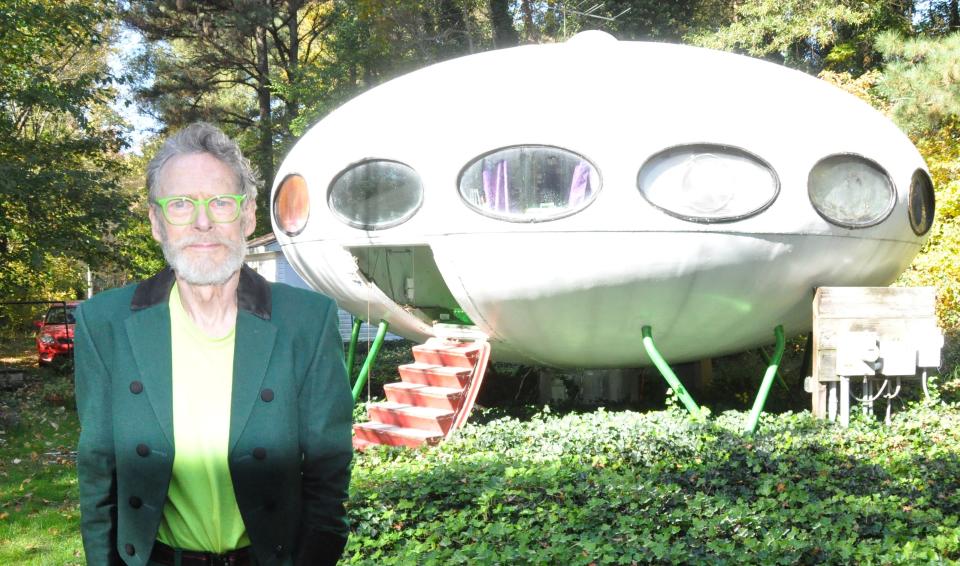 Barney Vincelette stands outside his Futuro home near Houston, Delaware which was nominated for the National Register of Historic Places in October.