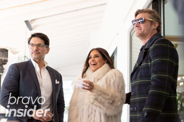 Rodrigo Reyes, Leva Bonaparte, and Shep Rose while filming Southern Charm Season 9.