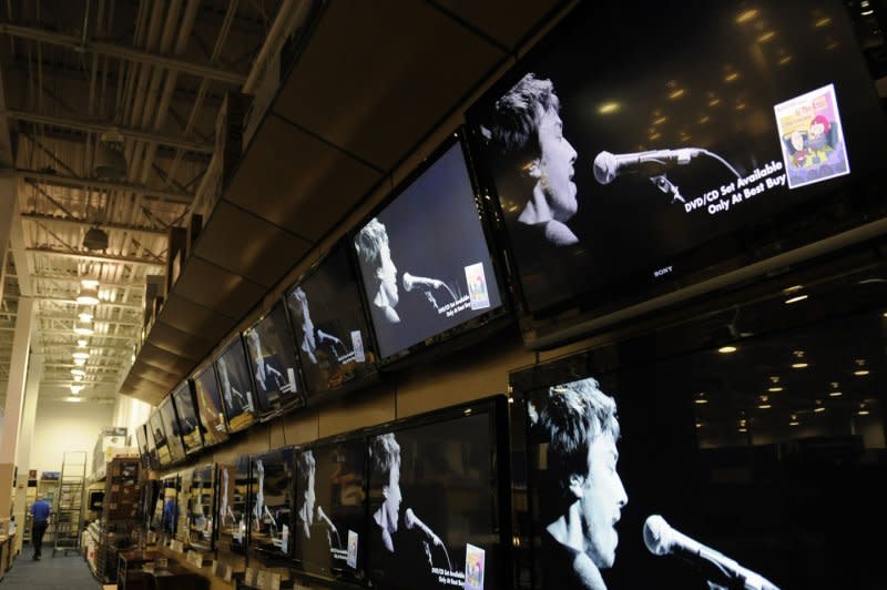 Televisions are seen at a Best Buy store in Arlington, Va., on June 12, 2009. On October 3, 1925, Scottish inventor John Logie Baird performed the first test of a working television system. File Photo by Alexis C. Glenn/UPI