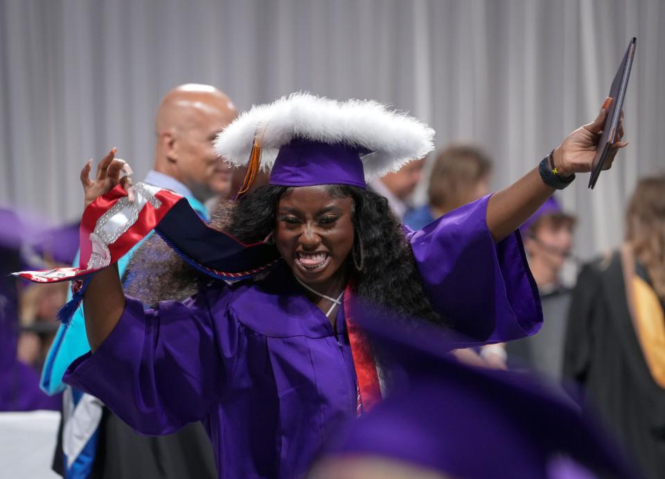 Members of the Johnston High School class of 2023 received their diplomas during a graduation ceremony at the Knapp Center in Des Moines on Tuesday, May 23, 2023.