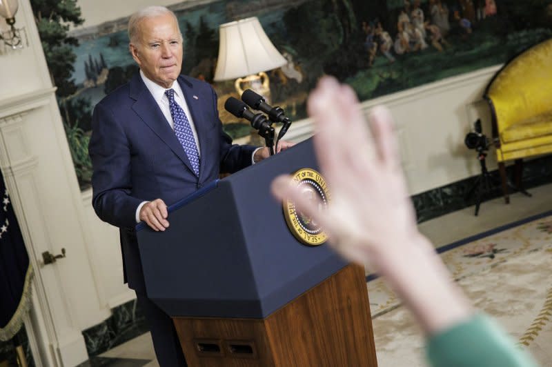 U.S. President Joe Biden speaks after the release of special counsel's report that no charges will be filed on the classified documents case, in the Diplomatic Room at the White House on Thursday, February 8, 2024, in Washington, D.C. Photo by Samuel Corum/UPI