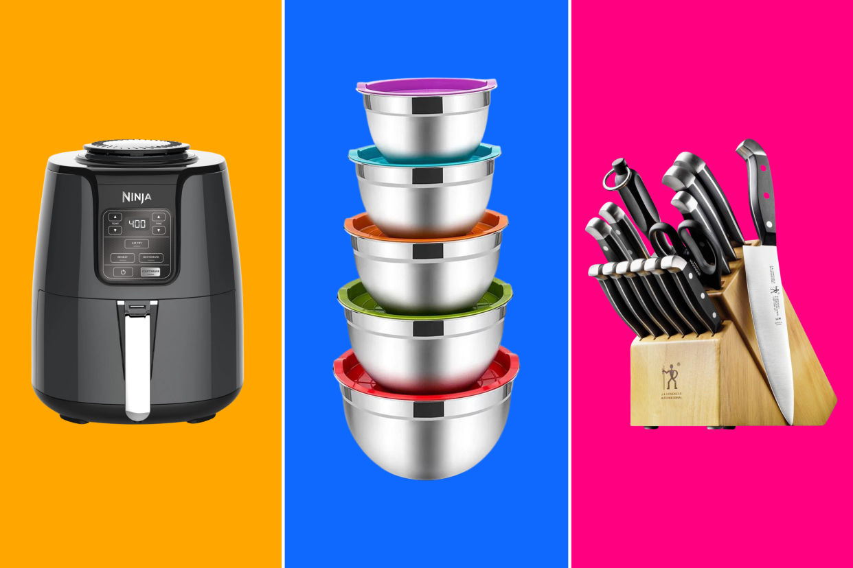 Ninja air fryer, metal mixing bowls, Henckels knife set