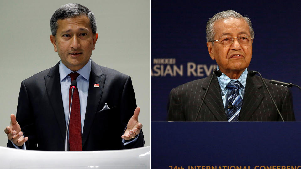 Dr Vivian Balakrishnan (left), Singapore’s Foreign Minister and Dr Mahathir Mohamad, Malaysia’s Prime Minister. PHOTOS: Reuters