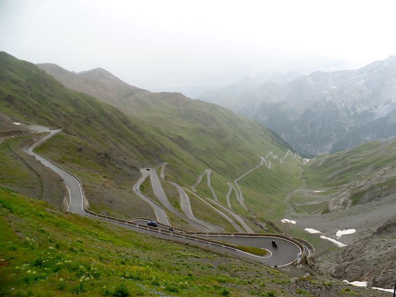 Stelvio Pass. It gets even more challenging below the tree line.