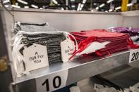 Gift bags used for packing an item that include a gift wrapping upgrade are seen at an Amazon.com Inc fulfillment center in Shakopee